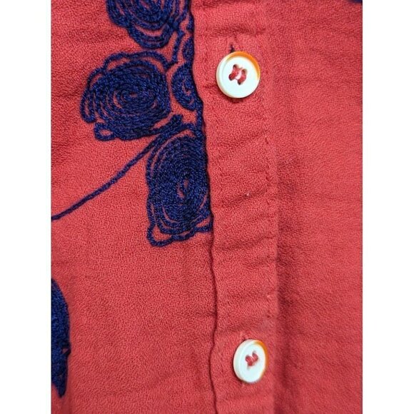 Soft Surroundings Orange Pergola Embroidered Button Down Womens Size PM - Picture 5 of 6